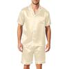 Men Satin Short Sleeve Pajama Set Two Piece Button Down Shirt and Shorts with Pocket Lightweight Sleepwear Lounge Set