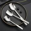 304 Stainless Steel Square-headed Spoon Long Handle Western Dining Teaspoon Coffee Dessert Spoons Silver Tableware