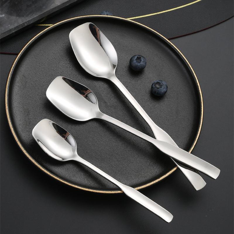 304 Stainless Steel Square-headed Spoon Long Handle Western Dining Teaspoon Coffee Dessert Spoons Silver Tableware