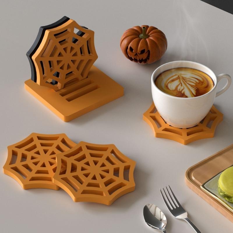 Food Grade Silicone Spiderweb Cup Mats Mold Heat Resistant Coaster Rack Mould For Halloween Home Decoration