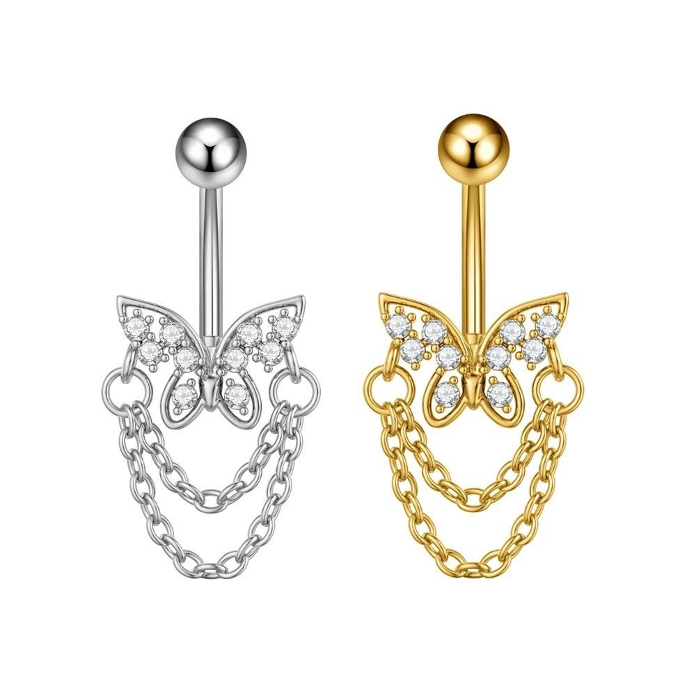 Exquisite Belly Navel Stud Elegant Navel Button Fashion Butterfly Chain Navel Ring Beach