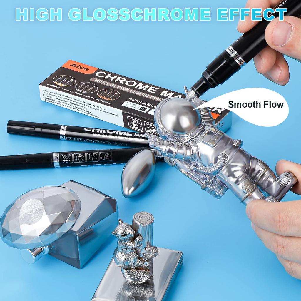 Silver Chrome Paint Marker Art Liquid Mirror Chrome Paint Pen for Model Repair Car Tire DIY Waterproof Reflective Gloss Metallic Marker Pen Painting,