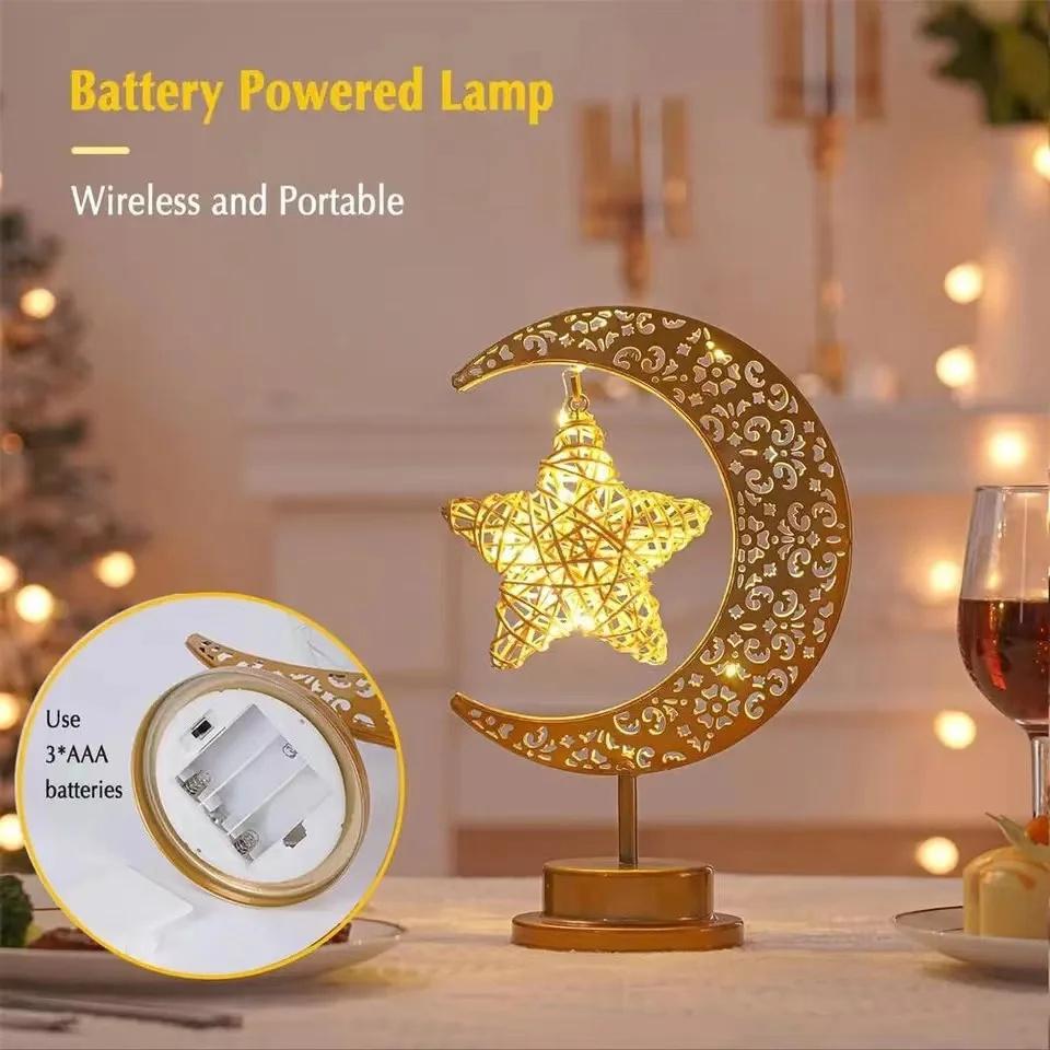 

Holiday Decoration LED Table Lamp Vines Star Iron Art Hollow Moon Desktop Light Type A