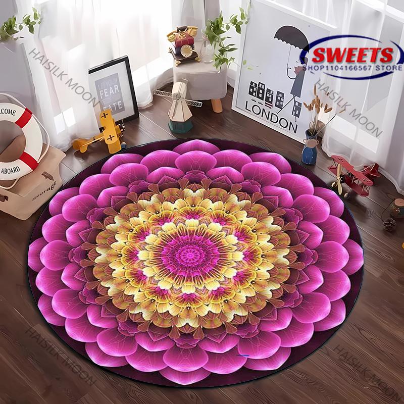 Kulový koberec Mandala s květinovým vzorem pro ložnici, obývací pokoj, pod pohovku, do kanceláře, moderní dekorativní rohožka, kobereček pod židli do počítačové místnosti, teplé luxusní dárky