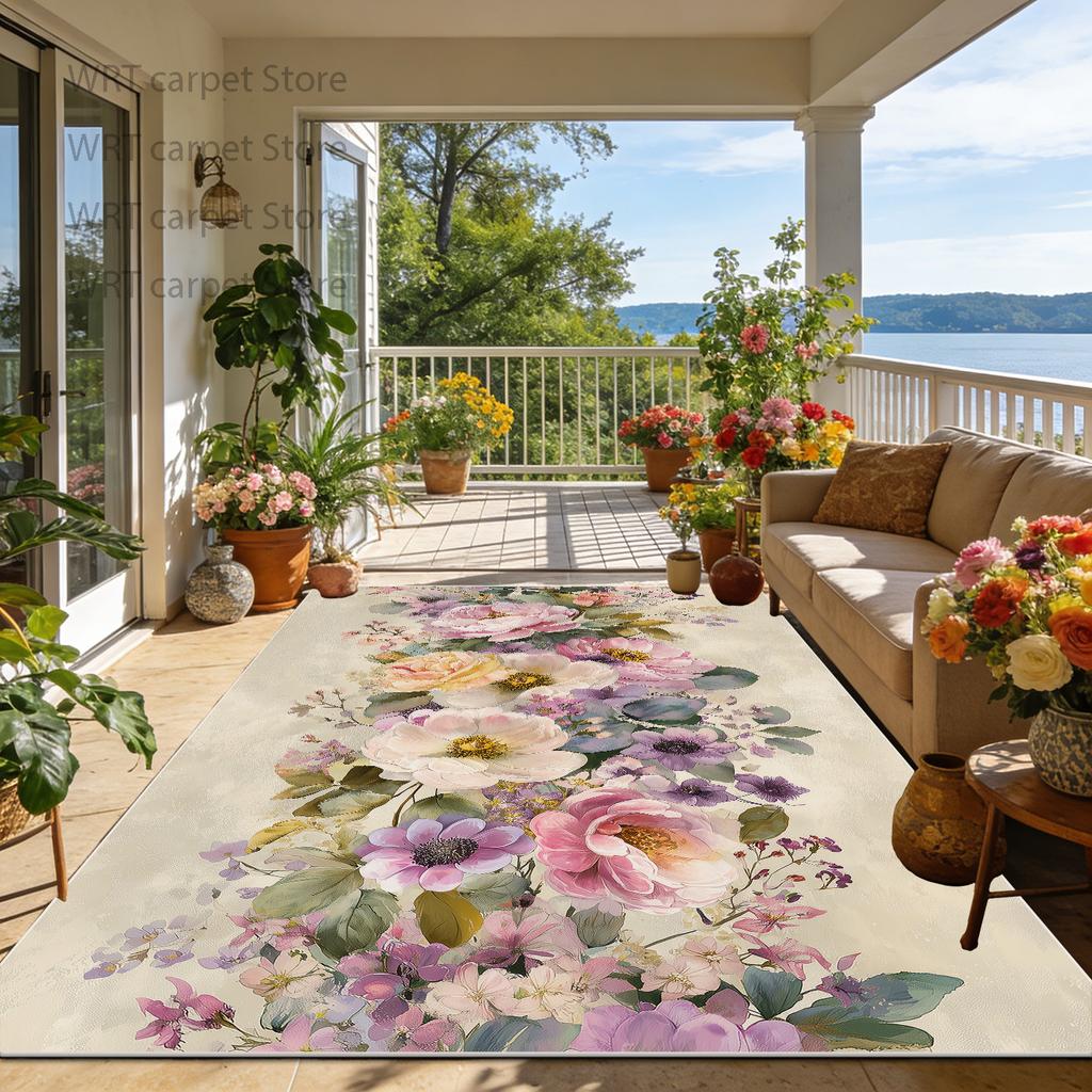 Outdoor Patio Floral Fresh Style Non-slip Carpet Decoration Home Living Room Large Rugs Lounge Bedroom Fluffy Washable Floor Mat