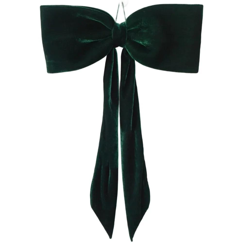 

Christmas Tree and Window Hanging Velvet Bow Decoration Soft Fabric Material with Long Tail to Enhance Holiday Style 12cm зелений