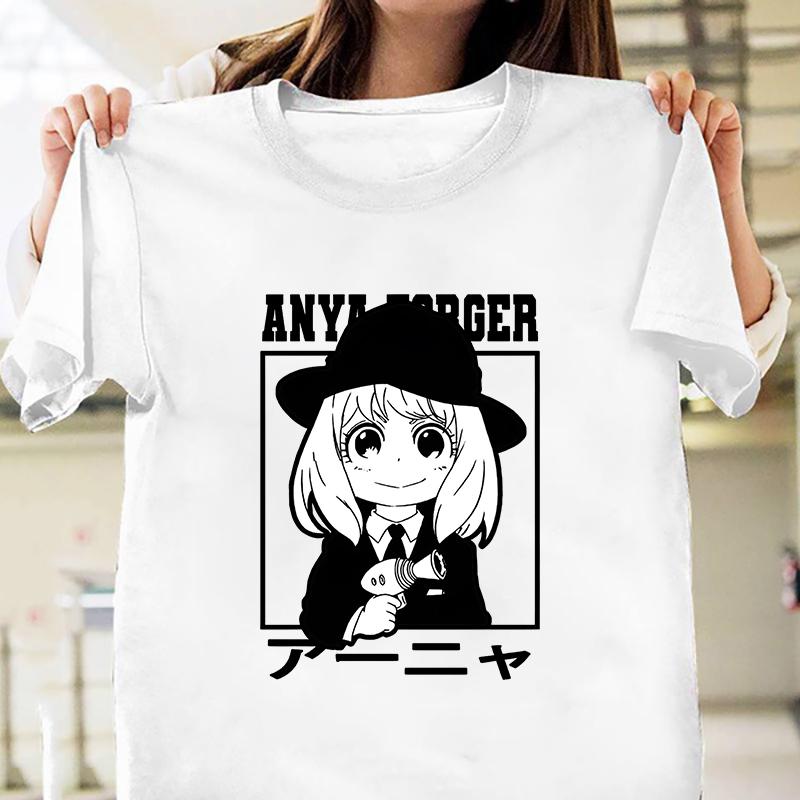Nowa Damska Moda Anime Anya Forger Nadruk T-shirt Unisex Casualowy T-shirt Harajuku Miękki Krótki Rękaw Okrągły Dekolt Koszulki