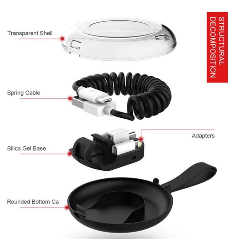 Portable Telescopic Spring Data Cable With Storage Box 3-in-1 Charging And Data Transfer Usb