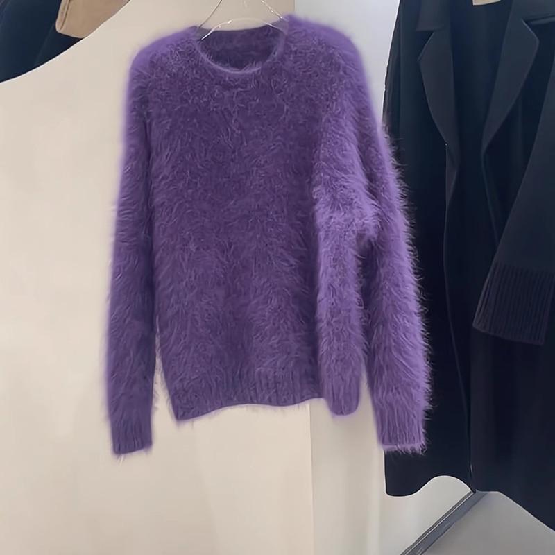 Premium sense wear mink velvet purple sweater women's autumn and winter milk huhu soft waxy temperament mohair elegant top