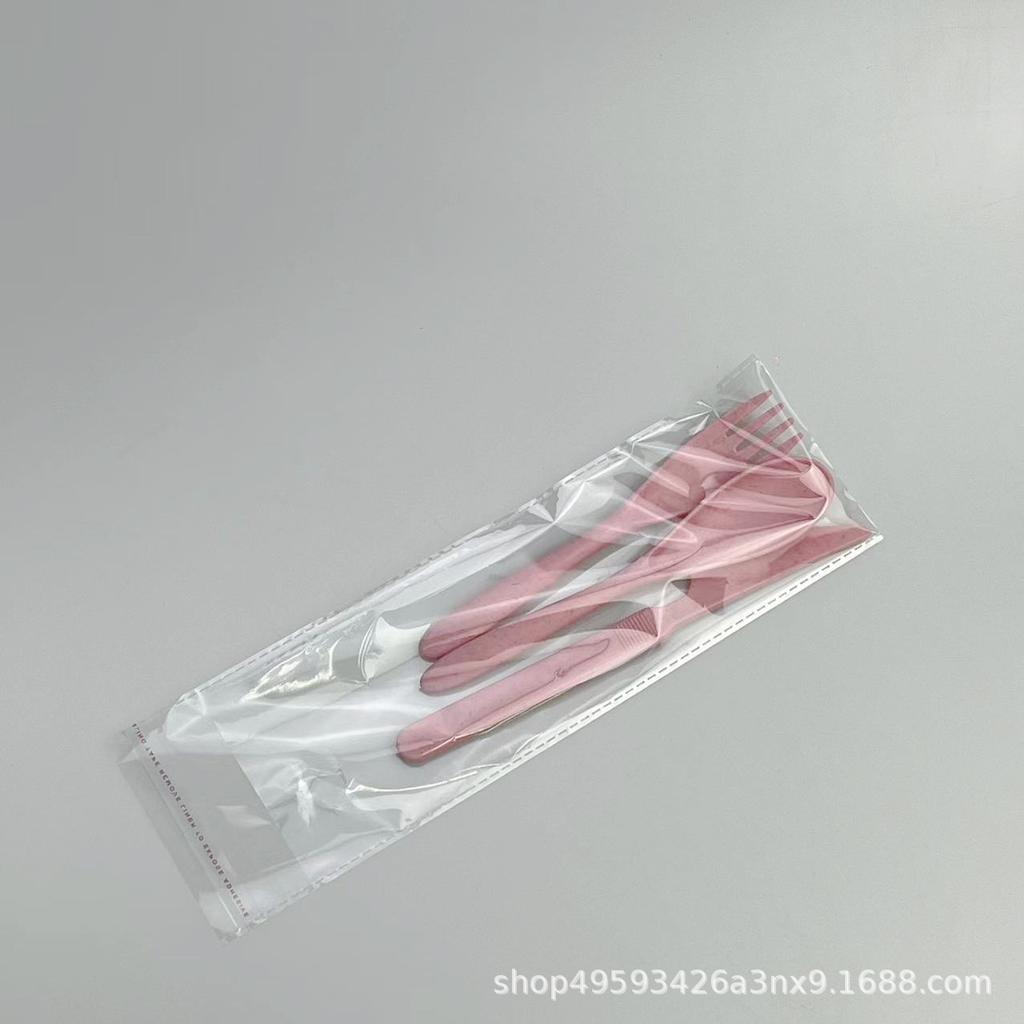 Wheat Straw Spoon Fork Knife Three-piece Set Wheat Tableware Set Plastic Spoon Fork Knife Portable Tableware