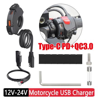 12V-24V Motorcycle USB Charger IP65 Waterproof Type-C PD+QC3.0 Cell Phone Socket Multiple Protection Cell Quick Charger Adapter