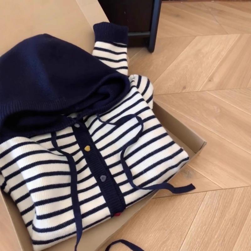 Lazy Wind Striped Contrasting Color Long-sleeved Knitted Cardigan Women's Autumn Clothing New Fashion Loose Sweater Jacket