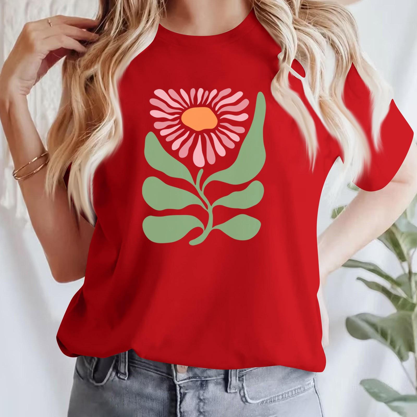 

Женская повседневная футболка с принтом, пуловер с круглым вырезом, топ с короткими рукавами M красный