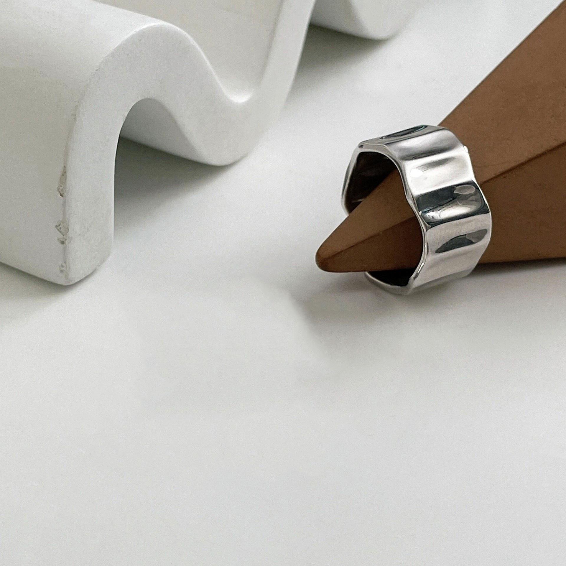 Geometric Pleated Wide-Edge Open Ring - Retro, Stylish, and Adjustable for Women Open, Adjustable