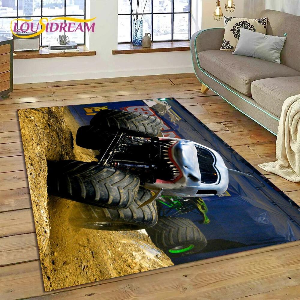 Tapete Cartoon Monster Truck Monster Jam para Sala de Estar Quarto Decoração de Casa, Tapete de Chão Antiderrapante Decoração para Sofá Capacho