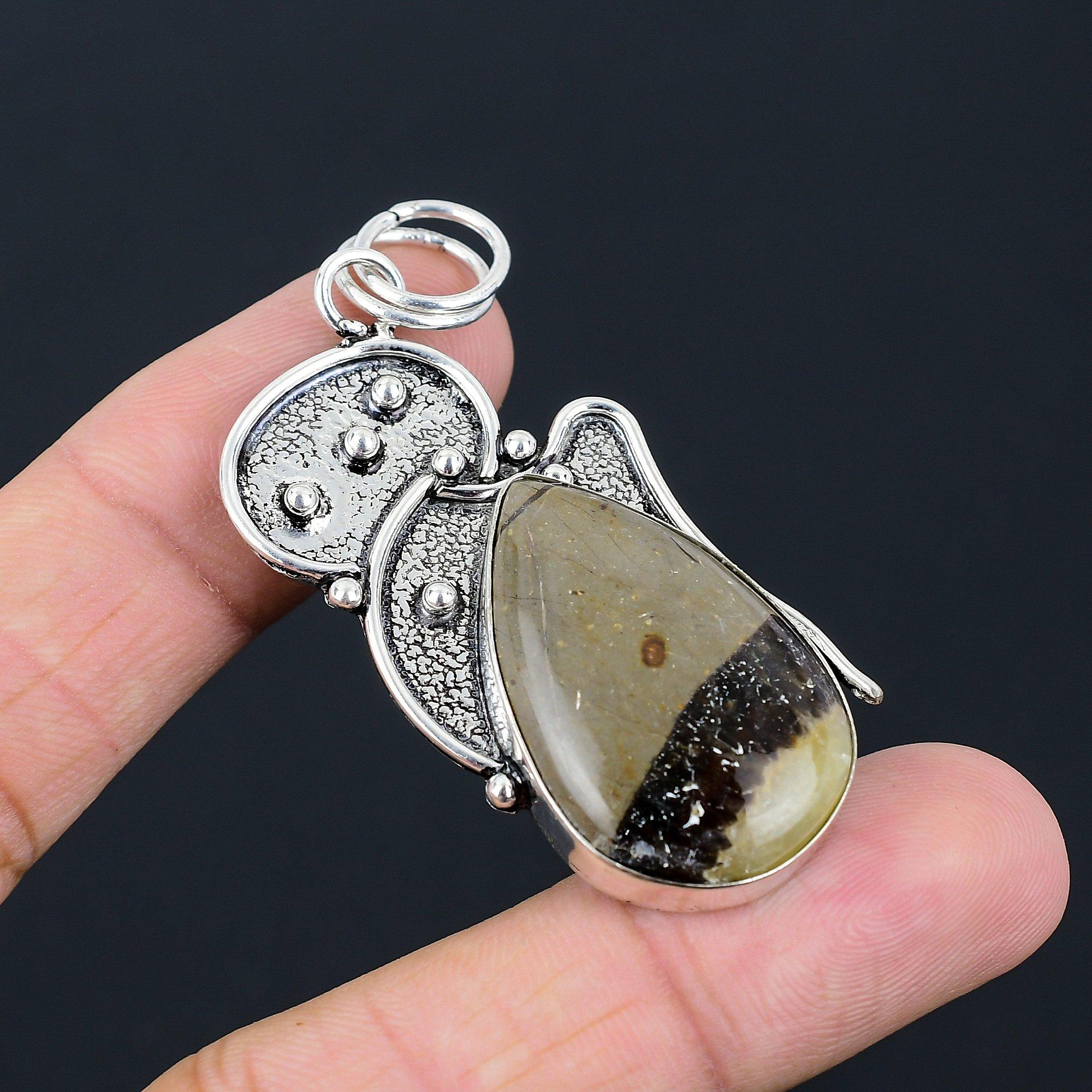 Daughters Day Sale Sterling Silver Pear Root Chakra Septarian Gemstone Pendant