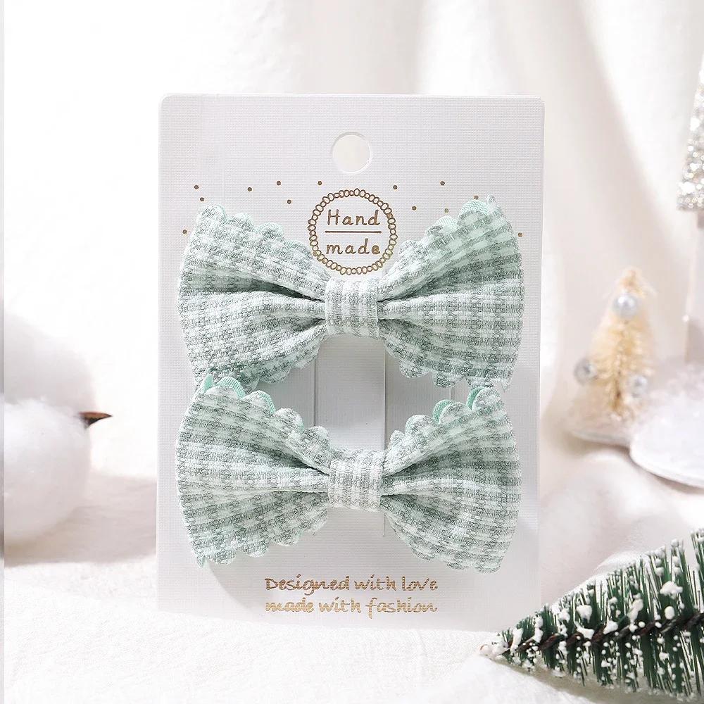 2Pcs/Set Solid Color Nylon Kids Bows Hair Clips for Baby Girls Handmade Bowknot Hairpin Barrettes Photograph Hair Accessories