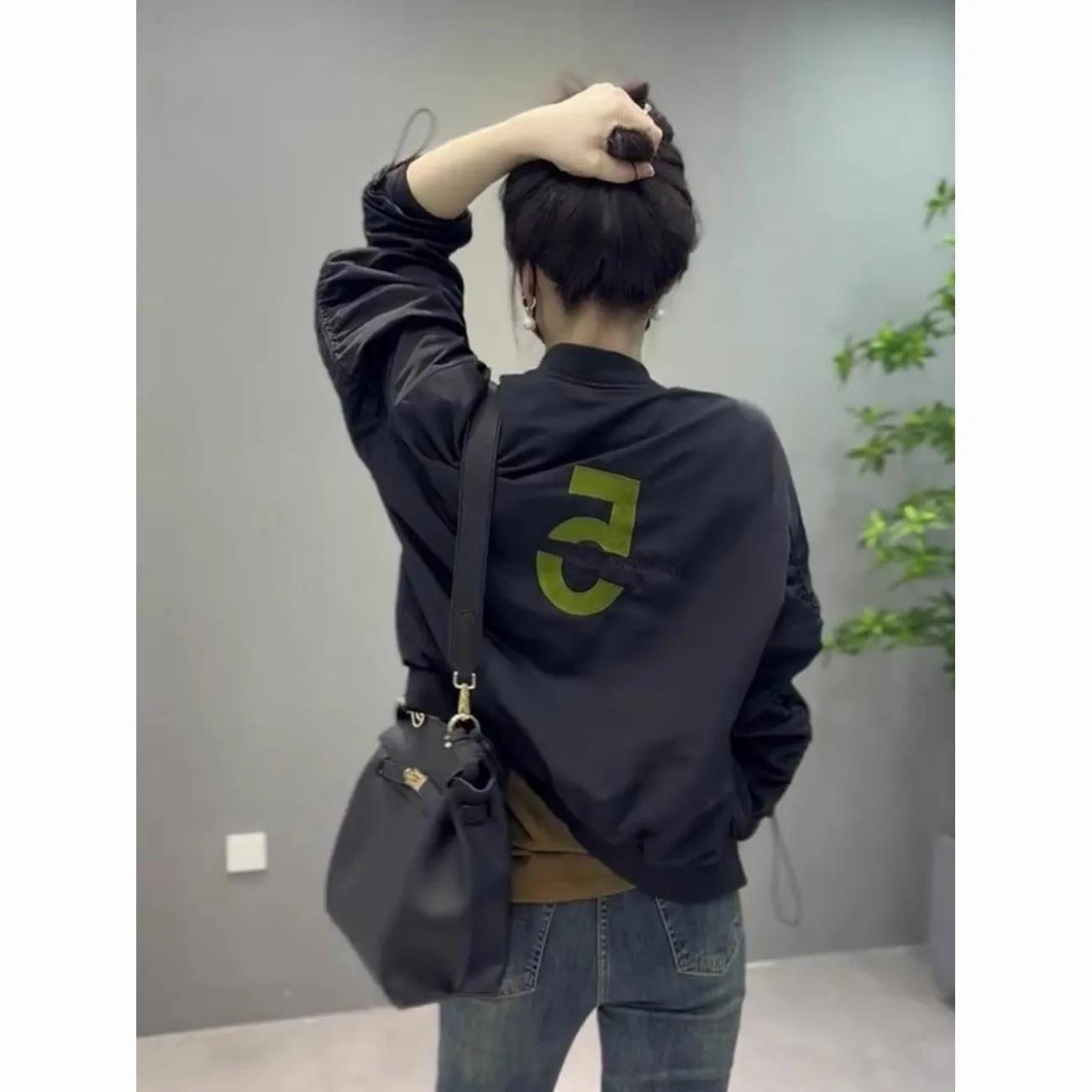 

Бейсбольная форма женская короткая куртка весна и осень новый маленький короткий топ женский иностранный стиль 4XL чёрный