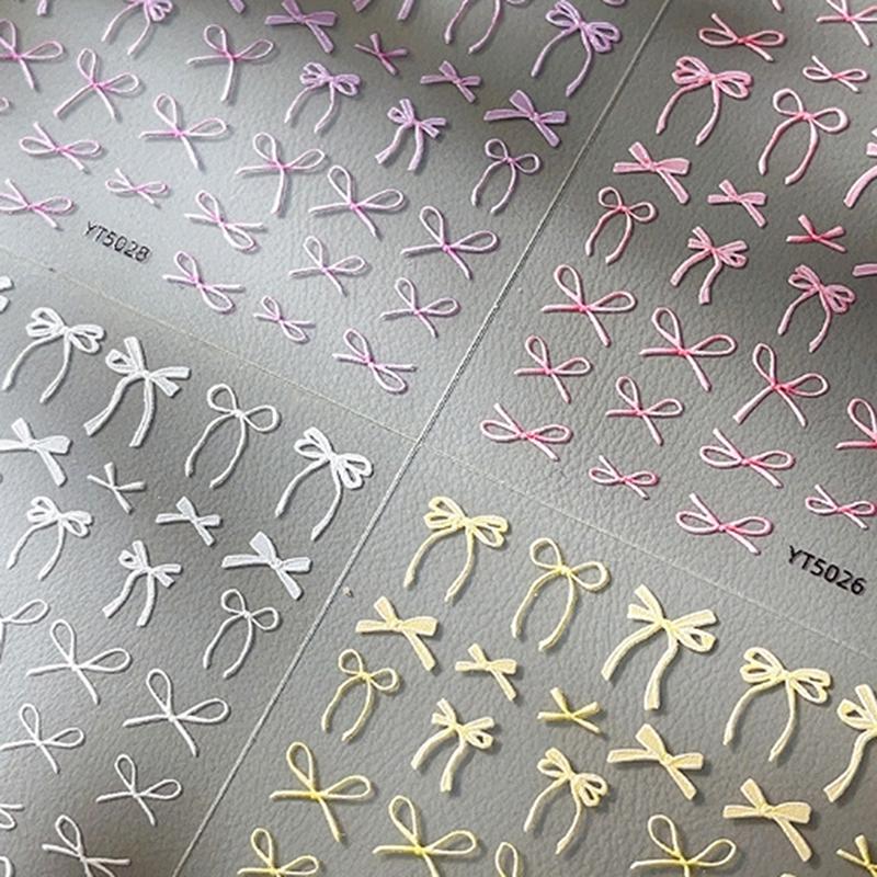 1 Folha Adesivos de Unha 3D Laço Y2K Colorido Fita Gravata Borboleta Adesivos Autoadesivos Sliders Folhas Para Manicure Decoração de Arte de Unha