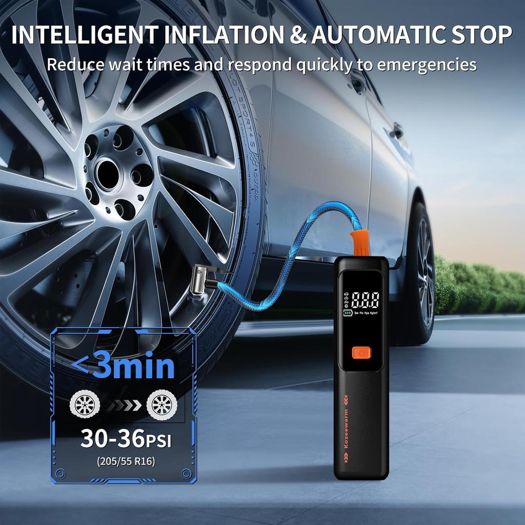 Tire Inflator Portable Air Compressor –Auto Shut-Off, Cordless Rechargeable Digital Car Tire Pump For Car, Motorcycle, Bicycle & Balls