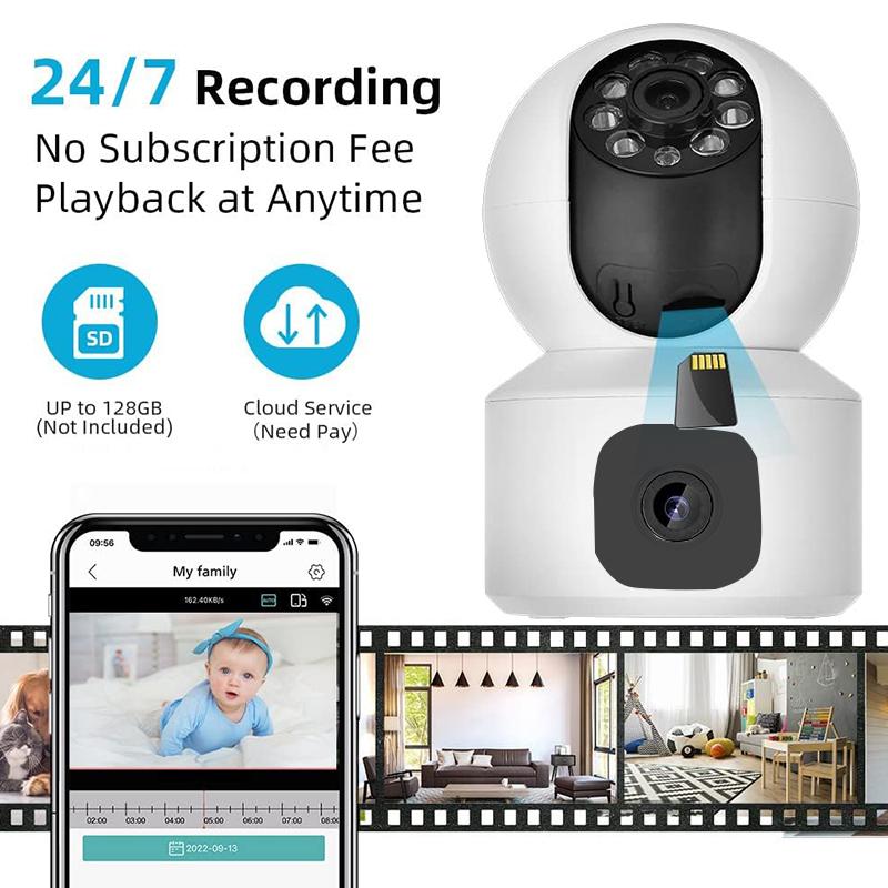 Dual Lens 2.4G WiFi IP Camera PTZ Auto Tracking Baby Monitor Home Security CCTV Dual Screen Surveillance Video System