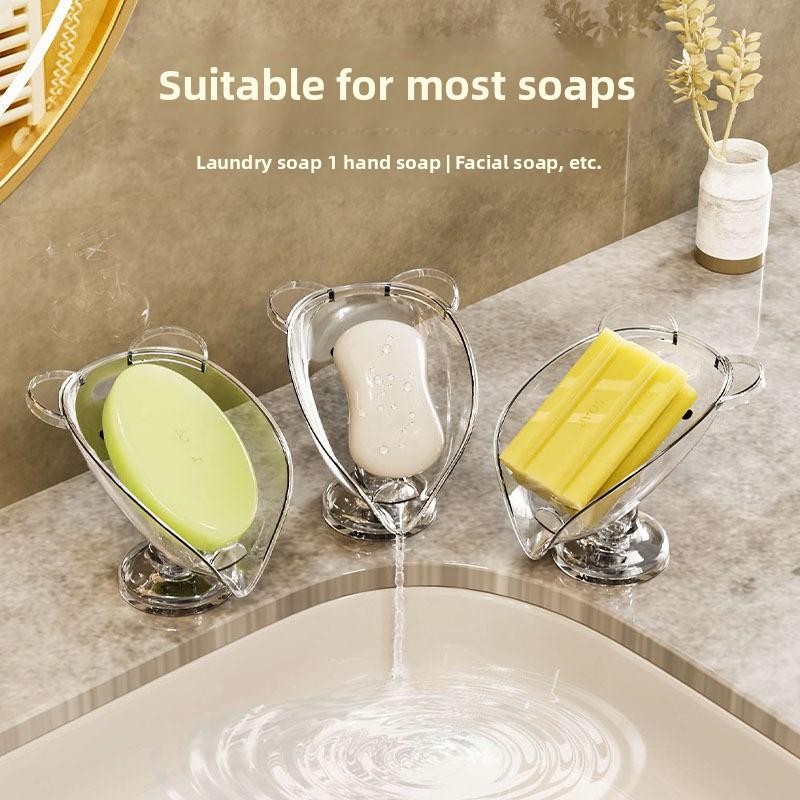 1KS Domácí Bez Vrtání Kreslená Krabička na Mýdlo Pultový Odkapávač Lehká Luxusní Krabička na Mýdlo Koupelnový Přísavkový Stojan na Mýdlo