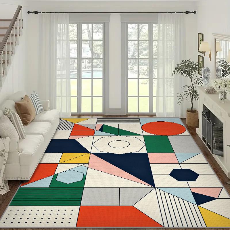 VIKAMA Abstract Geometric Crystal Flocking Bedside Carpets for Living Room Sofa Doormat Tables Mat Kitchen Non-slip Floor Rug