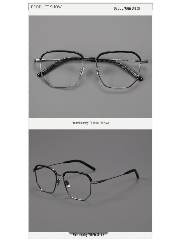 Danyang Two-Tone IP Plated Browline Glasses: Men's Pure Titanium High-Power Myopia Eyeglasses with Thick Rim and Acetate Frame.