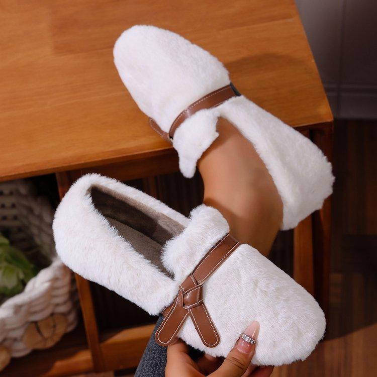 2025 New Fashion Anti-slip Thick Plush flat shoes Women Faux Fur Winter shoes Woman Slip On Warm Cotton Padded Shoes Female 465
