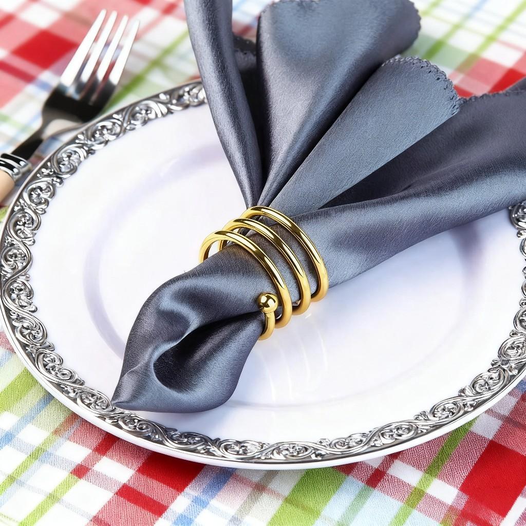 12Pcs Premium Spring Loaded Double Bead Metal Napkin Rings Set Hotel Restaurant Quality Business Dining Table Setting Accessories