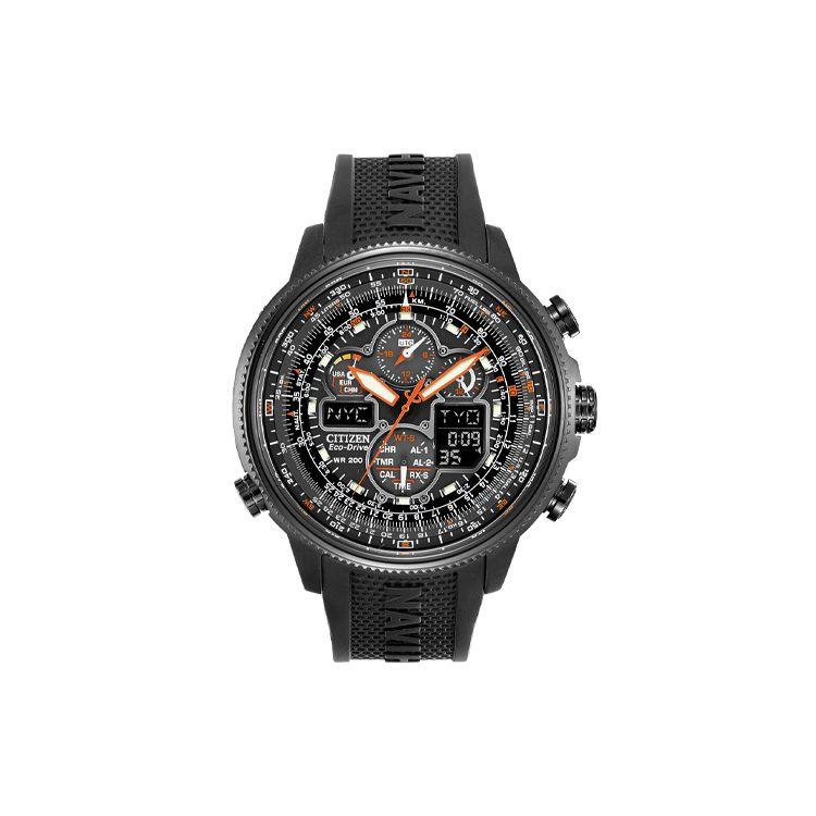 Citizen Men's Black Navihawk Cruise Eagle Series 200M Water Resistant Eco-Drive Quartz Movet Stainless Steel Bracelet Watch Dial Watches Jy8035-04E