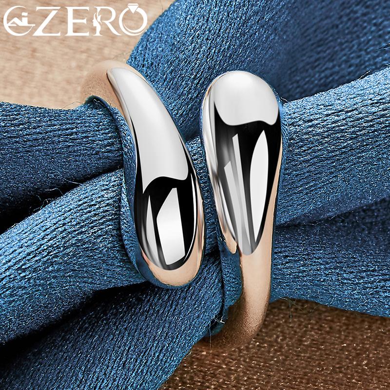 ALIZERO 925 Sterling Silver Water Drop Open Ring For Women Men Wedding Band Fashion Party Jewelry Accessories Lovers Gifts