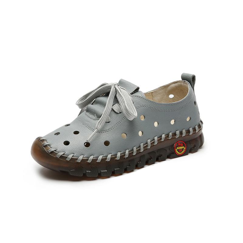 

Лето 2025 новые туфли из перфорированной кожи, женские, удобная мягкая подошва, для женщин среднего и пожилого возраста, плоские туфли для мамы, обувь для беременных, кожаные сандалии 41