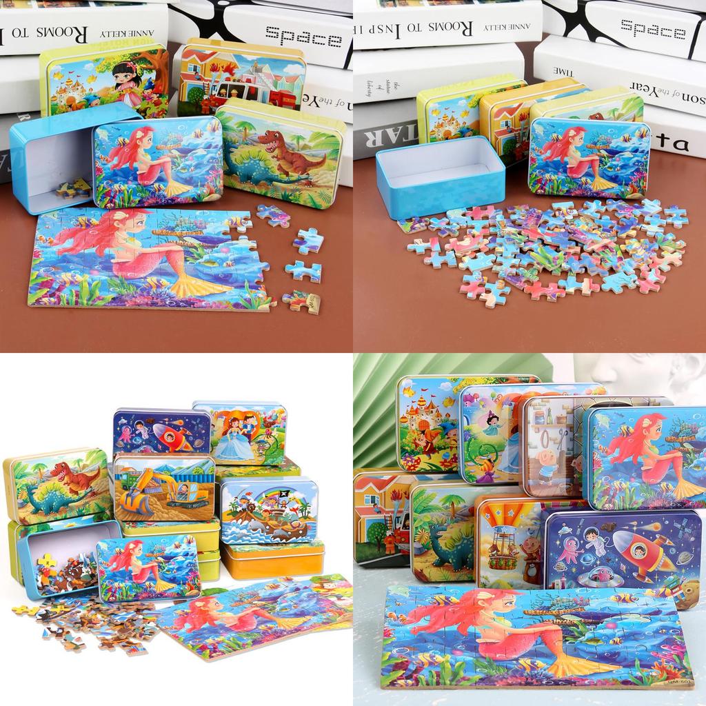 High-quality 60-piece Wooden Puzzle In Iron Box Educational Toy For Kids