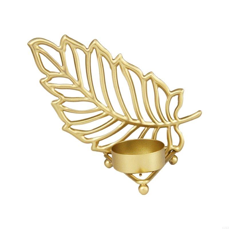 62KD Metal Candleholder with Golden Leaf Decor Wedding Centerpiece Candlestick Holder Romantic Durable Candlestick for Office