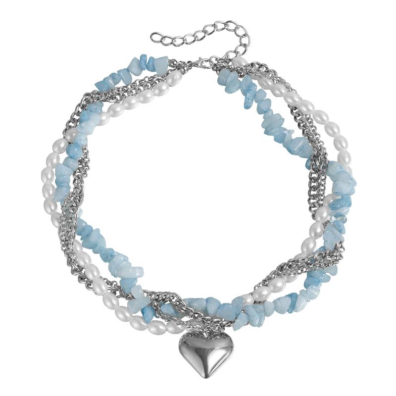 Fashion Elegant Heart Beaded Necklace Boho Irregular Crystal Design for Women Casual Office Date Matching Jewelry Gift
