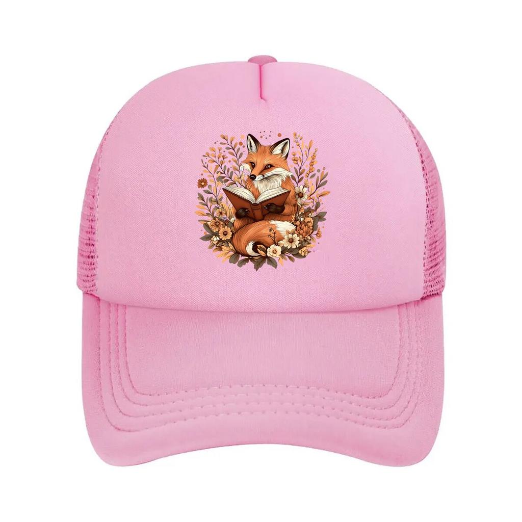 Green Fox Reading Floral  Mesh Baseball Cap Dad Hat Hip Hop Snapback Cap