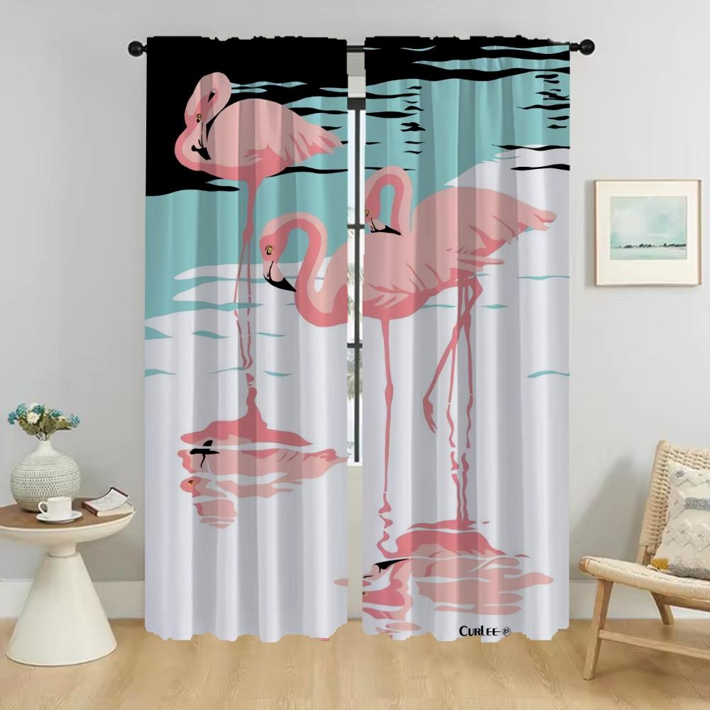 Flamingo Vorhänge Kinderzimmer Verdunkelungsvorhang für Zimmer 2 Paneele Jalousien Halloween Dekoration Raumteiler Tüll für Schlafzimmer Wohnzimmer