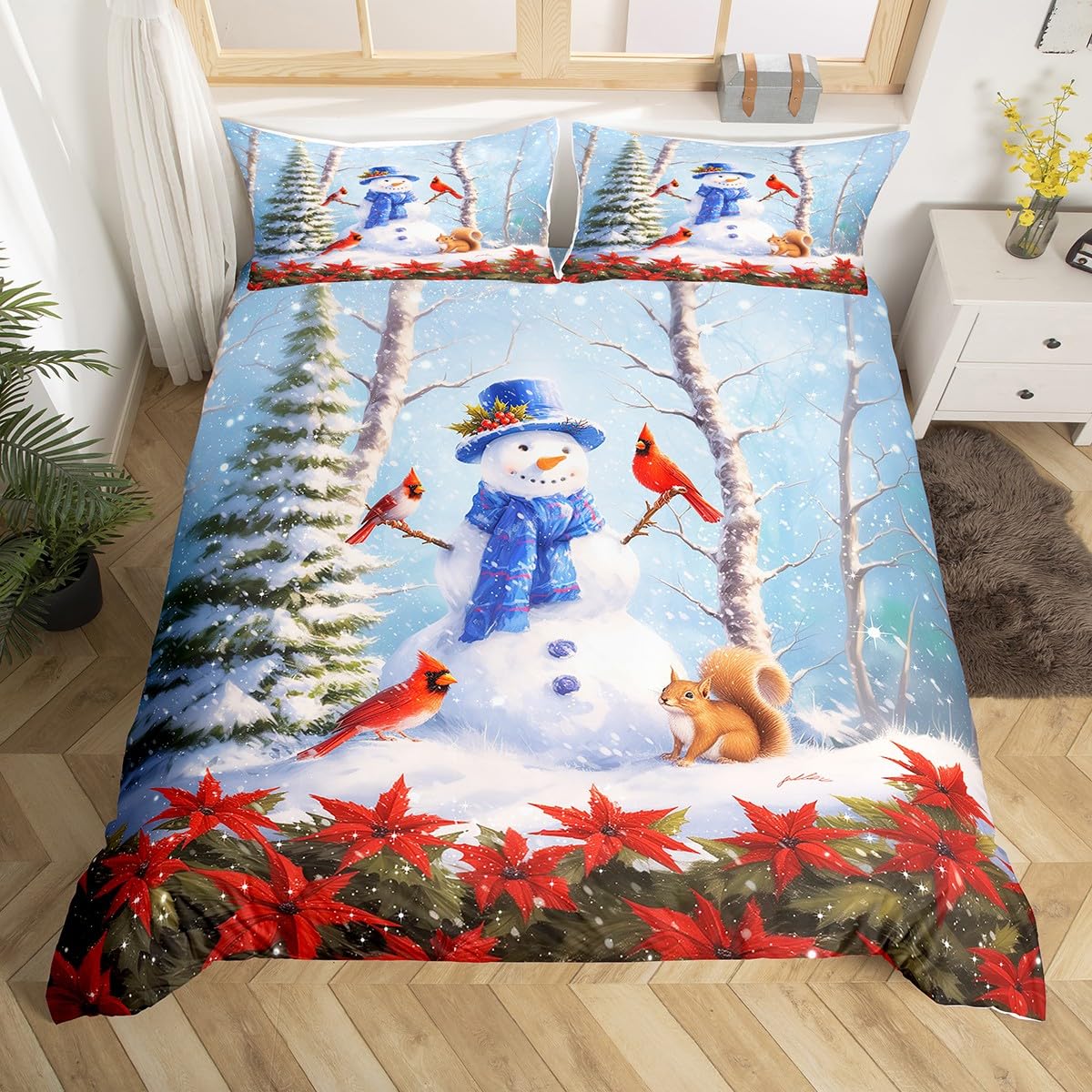 

Red Cardinal Duvet Cover Set For Kids Teens Queen King Lightweight Quilt Cover Animal Pattern Bedding Set Bedroom Decor No Quilt EU Single(135x200cm)