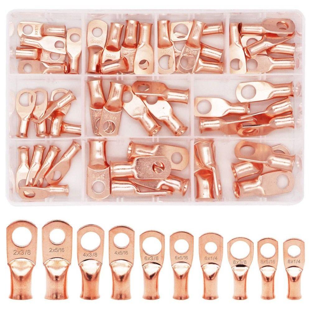 

50Pcs 10 Sizes Copper Wire Lugs AWG 2 4 6 8 Bare Copper Eyelets Mechanical Equipment