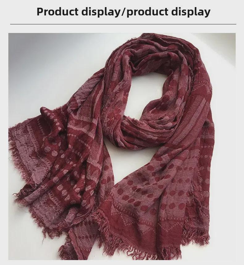 2023 New Women's Japanese Batik Navy Blue Polka Dot & Star Double-Layer Jacquard Scarf Shawl