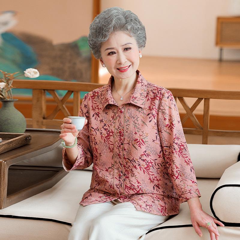 

Seven-Sleeve Summer and Transition Shirts for Middle-Aged and Elderly Women: New Styles for Every Season L (Recommended 80-100 Jin) розовый