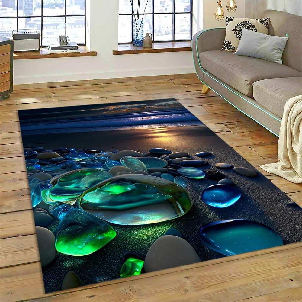2025 New Style Colorful Pebble Rainbow Road Beach Stone Scenery Carpet Rug for Living Room Bedroom Home Sofa,Non-slip Floor Mat