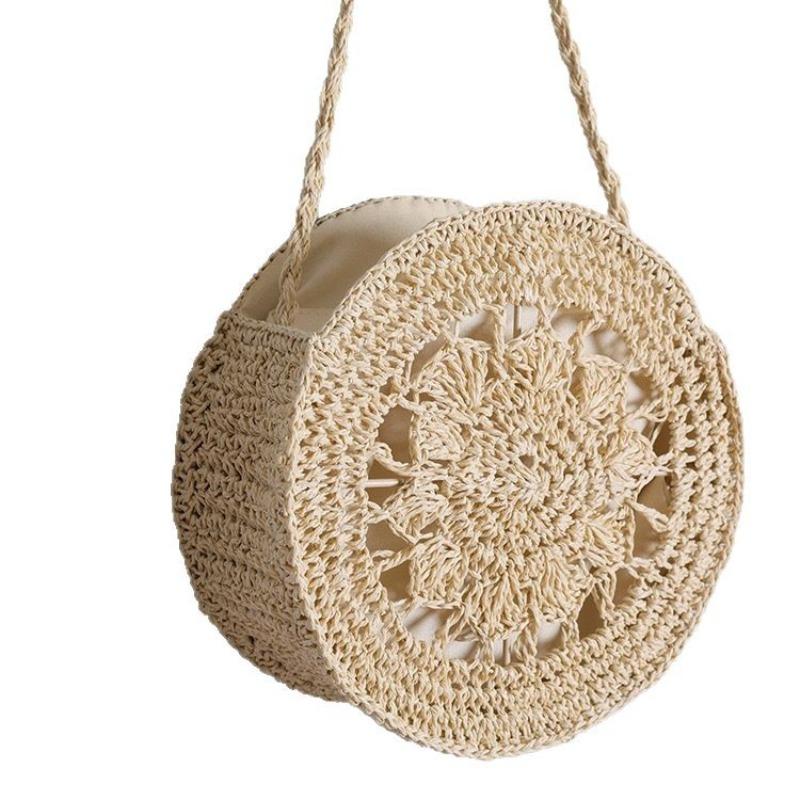 Fashion New Shoulder Hollow Straw Bag Women's Round Messenger Bag Handwoven Bag Small Bag Travel Beach Bag