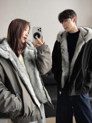 Men's Winter Polar Wolf King Heavyweight Mink Fur Hooded Jacket with Large Collar, Plus Velvet Thickened for Warmth.