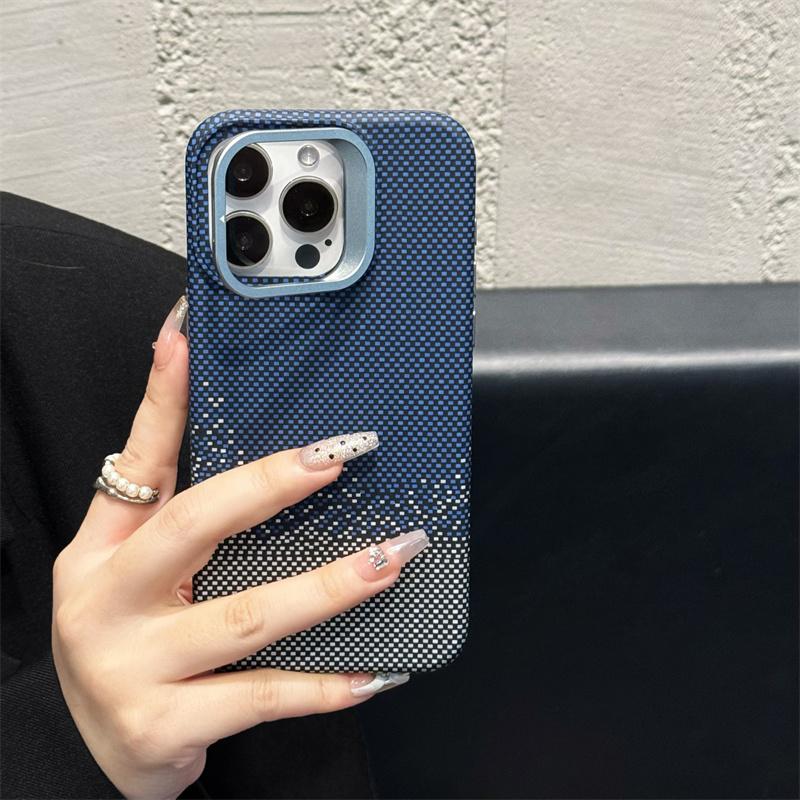 

Plaid Dots Carbon Fiber Magnetic Back Cover 16 Case for iPhone 15 14 Pro Max Magnets Shell Folding Stand Camera Alloy Frame Hull For iPhone 15 Pro Max