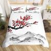 Cherry Blossoms Duvet Cover King/Queen Size,Japanese Sakura Tree Pink Floral Spring Vintage Cultural Bedding Set for Women Girls