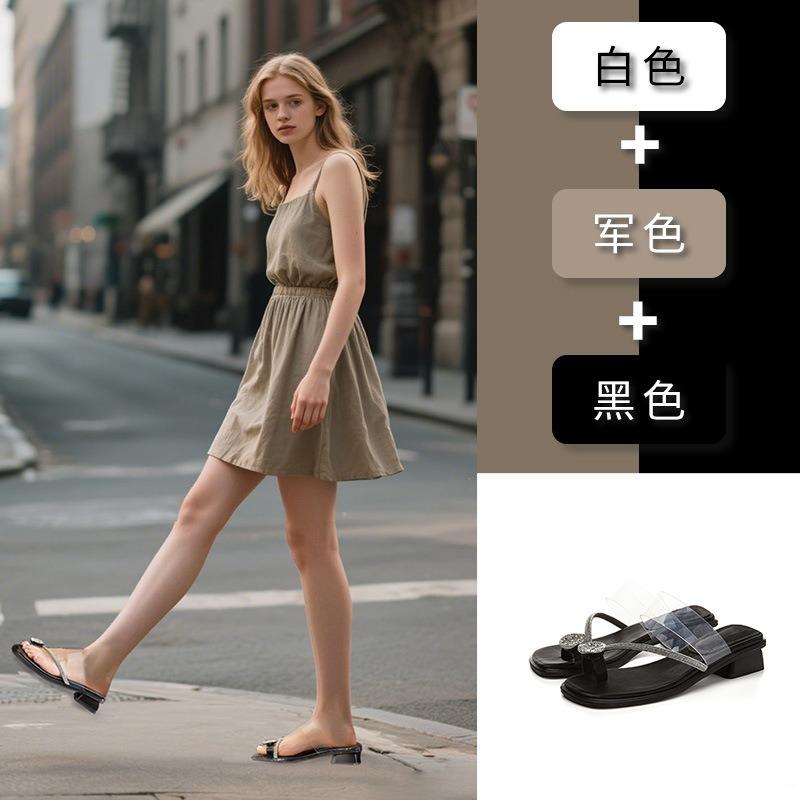 Rhinestone Slippers Women's Summer New Half Slippers Women's High-end Flip-flops Casual Women's Shoes