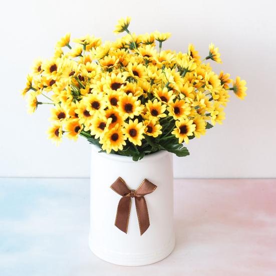 DYS 24 Heads Artificial Sunflower Bouquet, Lifelike Silk Daisy, Flexible Stems DIY Floral Arrangement for Home Desktop Shop Wedding Photography Decor