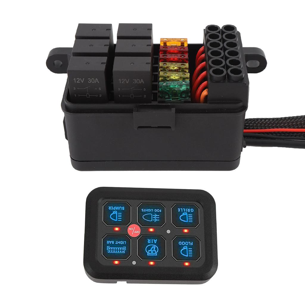 6 Gang 12V Switch Panel Dimmable Aluminum Shell 720W 60A LED Light Bar Circuit Control Box for Car Truck Boat UTV ATV